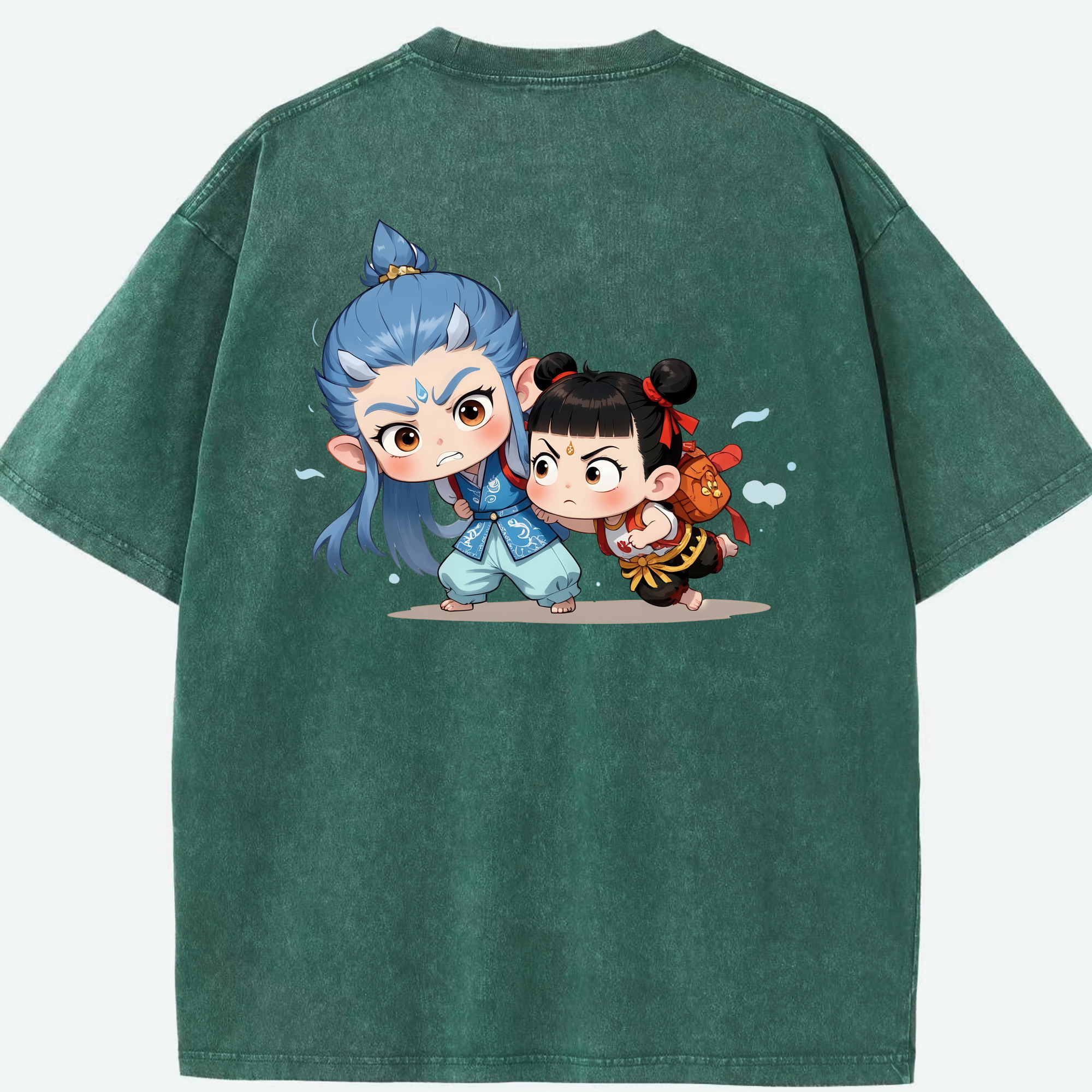 （画像用） Ne Zha 2 ナタ 魔童の大暴れ 綿100% ヴィンテージ風 半袖Tシャツ（背面プリント）